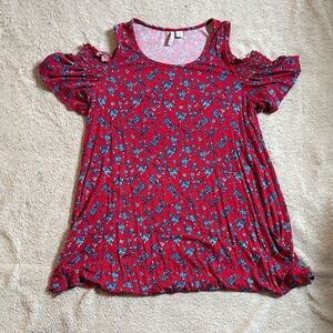 Floral Cold Shoulder Top - Red